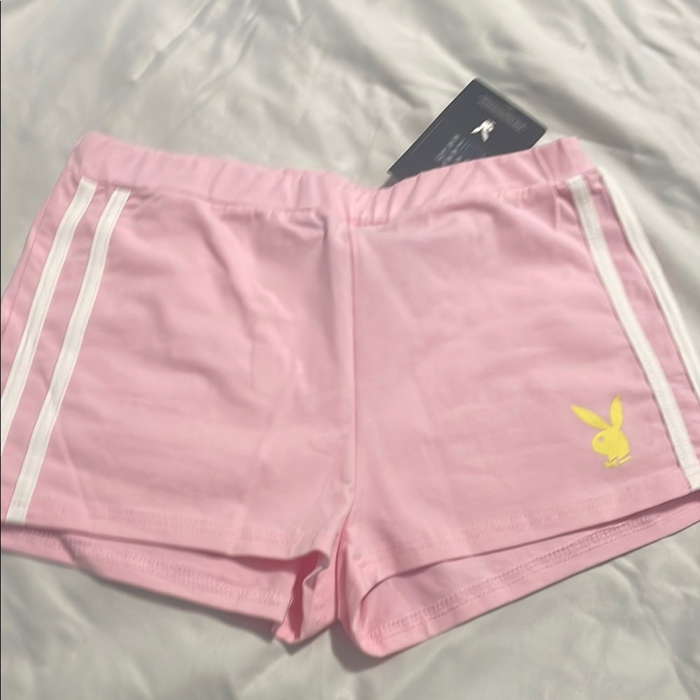 PLAYBOY Pink and Yellow Athletic Shorts with Elastic Waistband